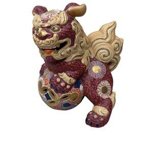 Japanese Kutani Porcelain Figurine Shisa Guardian Lion Foo Dog Japan Vintage 7"